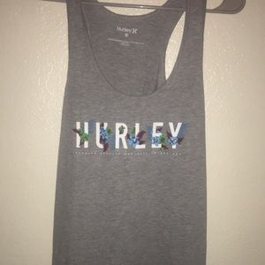 NWT Hurley Floral Logo Graphic Grey White Tank Top
